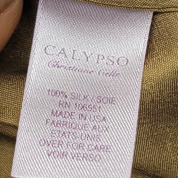 Calypso Christiane Celle Gold Brown 100% Silk Wrap Dress Size Small USA Made - Picture 8 of 10